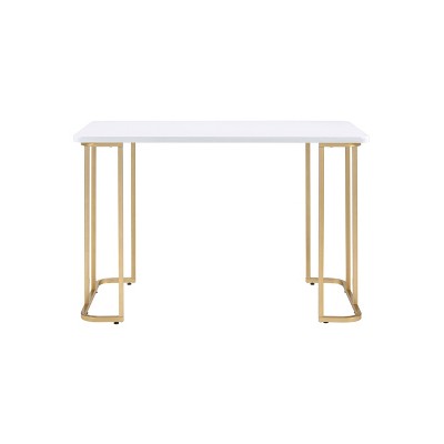 White and Gold Modern Writing Desk with Metal Sled Base