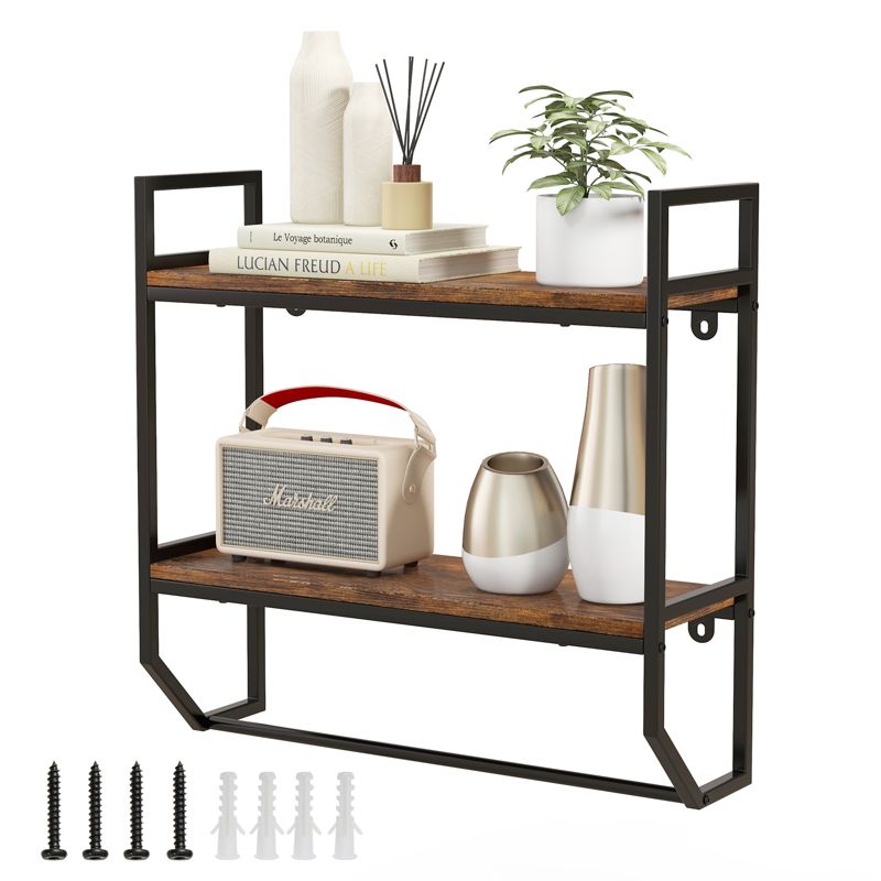 Tangkula 2-Tier Floating Shelving Wall-Mounted Shelf with Hanging Rod Expansion Screws & Metal Frame, 1 of 10