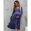 Maternity Dress V Neck Long Sleeve Dress Ruffle Baby Shower Midi Dress Photoshoot - 2 of 4