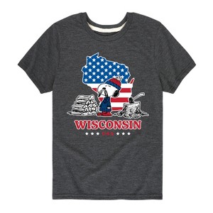 Boys' - Peanuts - Wisconsin American Flag Snoopy Short Sleeve Graphic T-Shirt - 1 of 4