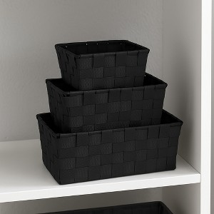 Evideco French Home Goods Checkered Woven Strap Storage Baskets Totes Set of 3 Black - 1 of 4