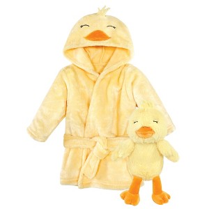 Hudson Baby Plush Bathrobe and Toy, Yellow Duck, One Size - 1 of 4