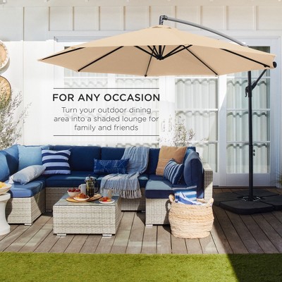 10ft Sand Polyester Cantilever Patio Umbrella with Adjustable Tilt