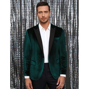 Men's Velvet Blazer One Button Solid Slim Fit Wedding Blazer Luxury Velour Suit Jacket for Dinner,Prom,Party - 1 of 4