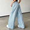 Women's High Waisted Striped Wide Leg Pants - Lightweight Drawstring Casual Palazzo Trousers - 4 of 4