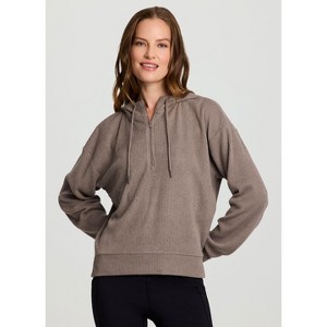 RBX Active Women's Soft Ribbed Lounge Hoodie Pullover Ultra Lightweight Ribbed 1/2 Zip Sweatshirt - 1 of 4