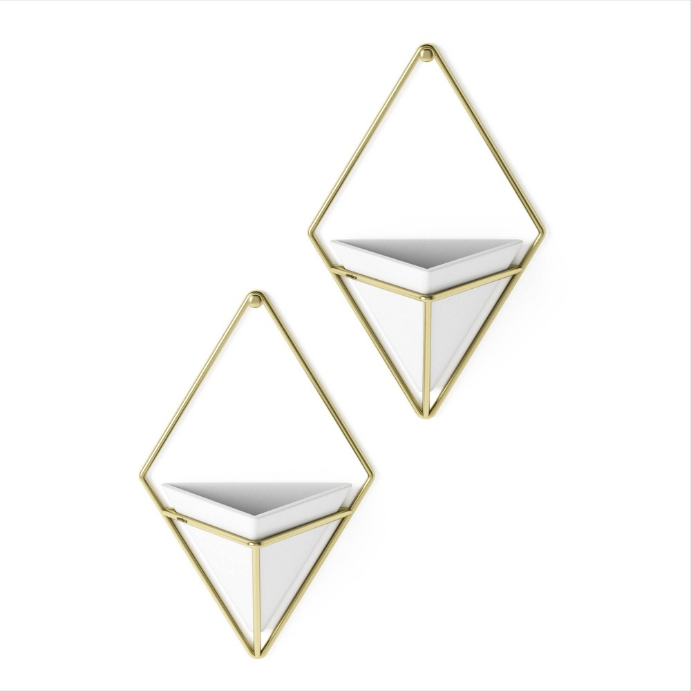 Photos - Flower Pot Umbra Set of 2 Trigg Wall Display Planters White/Brass - : Indoor Decorativ 