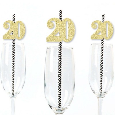 Big Dot of Happiness Gold Glitter 20 Party Straws - No-Mess Real Gold Glitter Cut-Out Numbers & Decorative 20th Birthday Party Paper Straws - 24 Ct