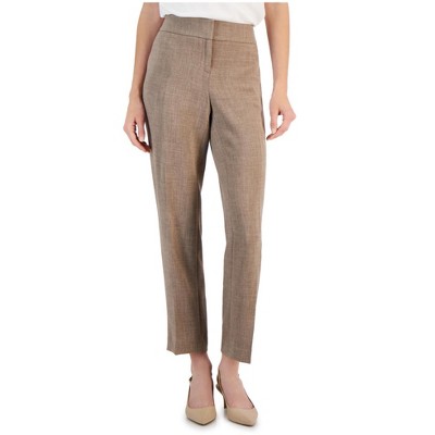 Kasper Womens Pebble Crepe Mid Rise Slim Fit Casual Trouser Pants, Beige, 14P