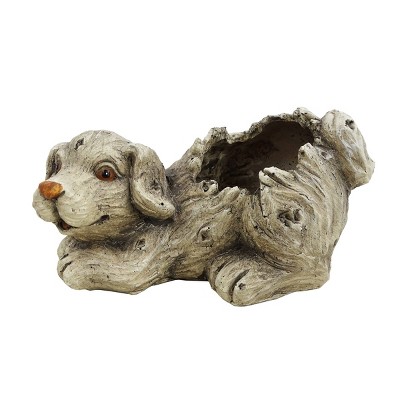 Alpine Corporation Playful Dog Outdoor Novelty Planter with Drainage Hole 9"x9"x5": Resin Animal-Shaped, Freestanding Patio Decor