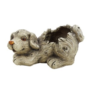 Alpine Corporation Playful Dog Outdoor Novelty Planter with Drainage Hole 9"x9"x5": Resin Animal-Shaped, Freestanding Patio Decor - 1 of 4