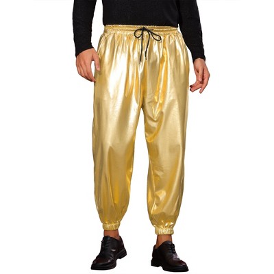 Lars Amadeus Men's Metallic Elastic Waist Nightclub Party Disco Shiny Joggers Pants