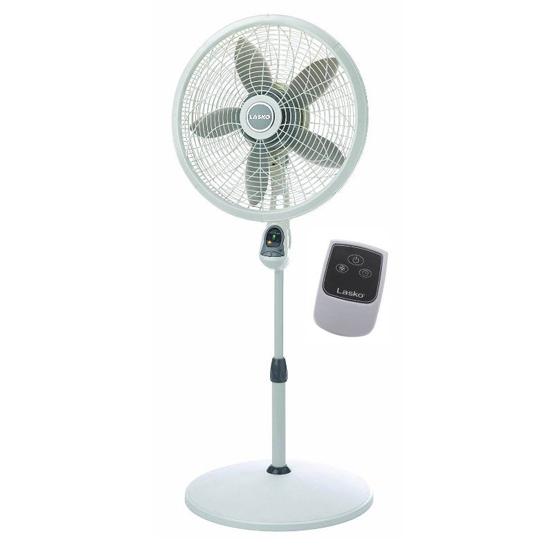 Lasko 1850 Elegance and Performance 18-Inch 3 Speed Adjustable 90 Degree Oscillating Tilt-Head Standing Home Pedestal Fan with Remote Control, White, 1 of 7