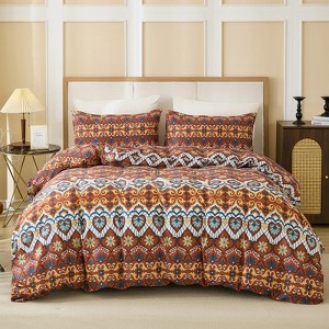 Cotton Duvet Cover Set – 100% Washed Cotton Reversible Floral Bedding with Zipper Closure, Soft Breathable 3-Piece Set - 1 of 4