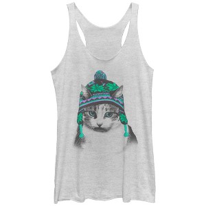 Women's Lost Gods Winter Hat Kitten Racerback Tank Top - 1 of 3