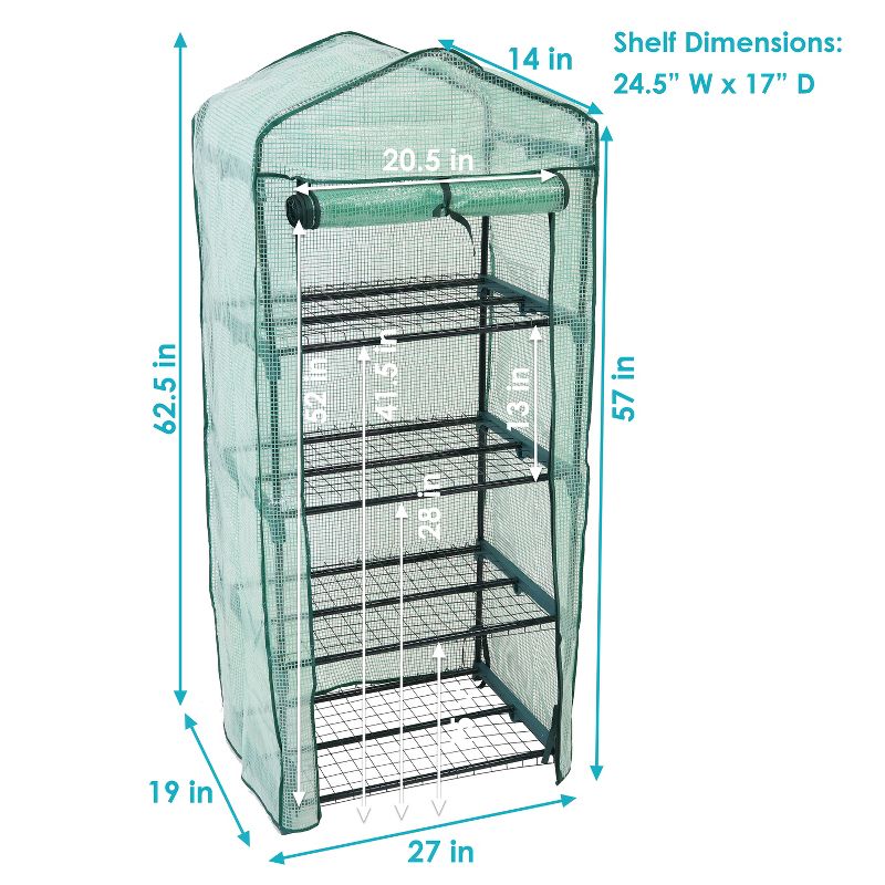 Sunnydaze Outdoor Portable Growing Rack 4-Tier Greenhouse with Roll-Up Door - 4 Shelves - Green, 4 of 12
