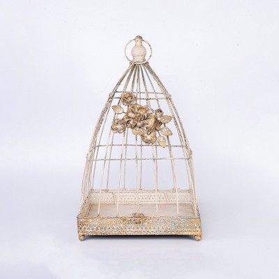 Vintage Decorative Birdcage with Flower Accents and Top Ring, Plant Display Birdcage, Elegant Home Decor for Any Room, 1pc