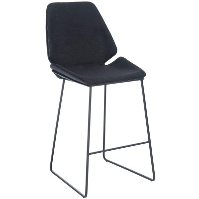 Modern Saddle Style Black Wood and Metal Counter Stool