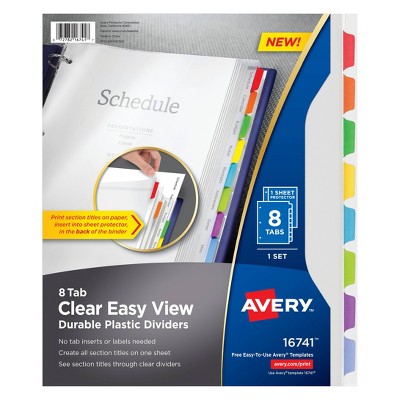 Avery 8ct Clear Easy View Durable Plastic Tab Divider Set