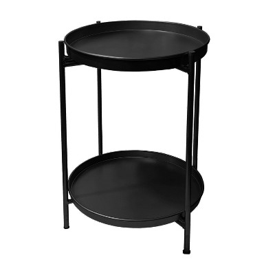 15" Black Metal Round Tray Top Side Table with Foldable Legs