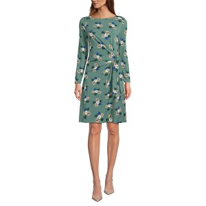 Lands' End Women's Long Sleeve Lightweight Cotton Modal Boatneck Tie Waist Dress - 1 of 3