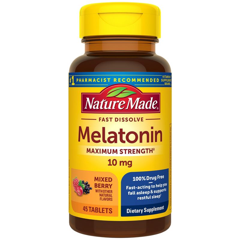Nature Made Fast Dissolve Melatonin Maximum Strength 100% Drug Free Sleep Aid 10mg Tablets - 45ct, 3 of 9