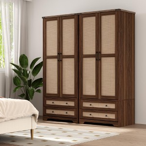 Brafabhome Farmhouse 4 Doors Armoire Wardrobe Closet, 71" Tall Freestanding Wardrobe Clothes Cabinet with Drawers and Hanging Rod for Bedroom - 1 of 4