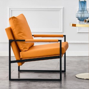 Upholstered Armchair With Metal Frame PU Leather Accent Arm Chair Modern Sofa Chairs Extra-Thick Padded Backrest And Seat For Home - 1 of 4