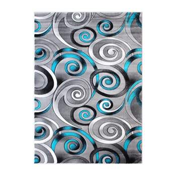 Emma and Oliver Contemporary Olefin Accent Rug with Modern Swirl Design and Natural Jute Backing