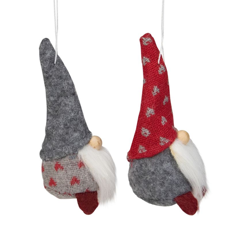 Northlight Set of 2 Gray and Red Santa Gnomes Christmas Ornaments 4.25", 4 of 5