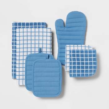Oven Mitt And Pot Holder Set, Quilted And Flame And Heat Resistant By  Hastings Home (blue) : Target