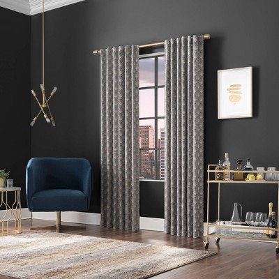 Navy Art Deco Blackout Polyester Curtain Panel with Rod Pocket