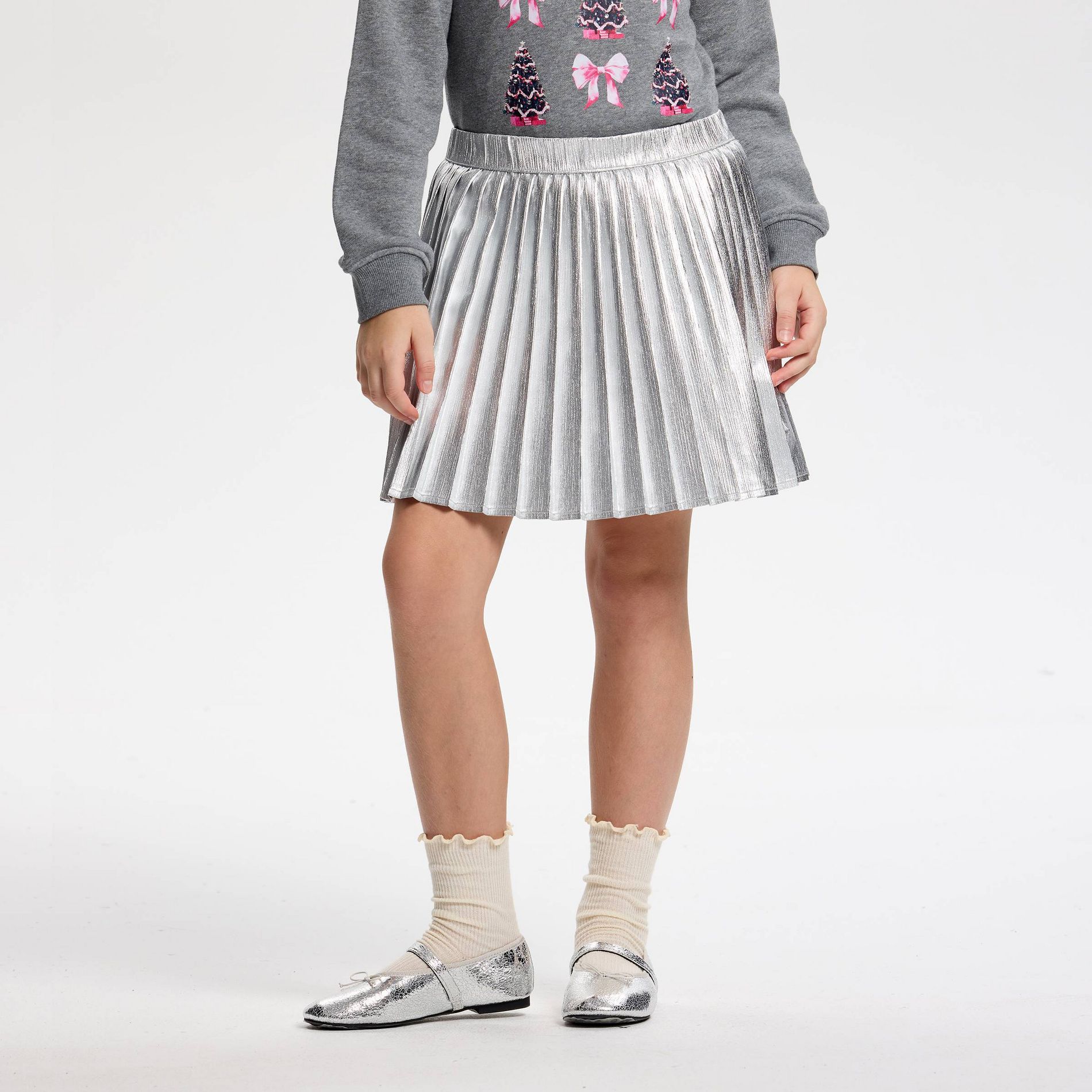 Owillo® Girls' Foil Pleated Skirt - Silver