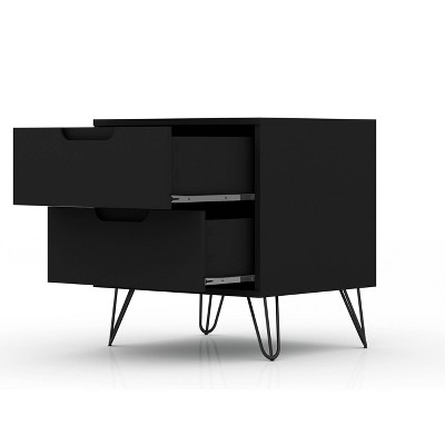 Mid-Century Modern Black Nightstand with Splayed Metal Legs, Set of 2