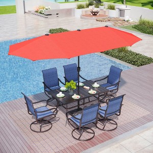 Captiva Designs 8pc Patio Dining Set with Rectangular steel table & Padded Sling Swivel Chairs & Market Umbrella - 1 of 4