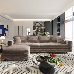 4-Seat Sofa with Ottoman for Living Room, Deep Seat Cloud Couch with Cushions, Plush Corduroy Lounge Sofa with Wood Frame-Coolbibila - 1 of 4