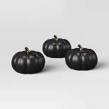 Set of 3 Small Ceramic Halloween Pumpkins with Gold Stem - Threshold™