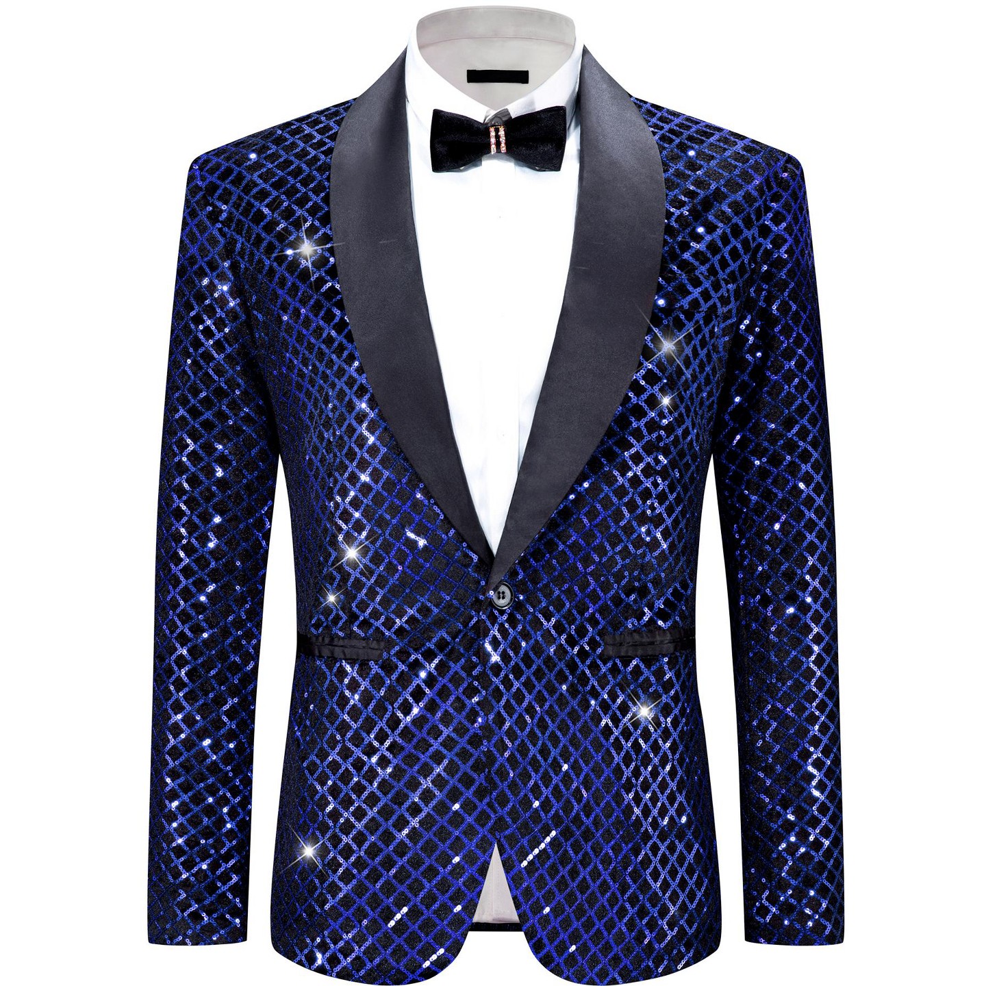 Мужской пиджак Lars Amadeus Shawl Lapel Disco Prom Party Argyle Sequin Blazer Blue, цвет: Синий — фото 1