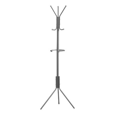 Monarch Specialties Coat Rack Hall Tree Free Standing Hanging Bar 6 Hooks Entryway 68InchH Bedroom Metal Grey Contemporary Modern
