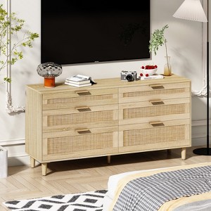 KTMBDW 6 Drawer Double Dresser for Bedroom, Rattan Chest of Dressers - 1 of 4