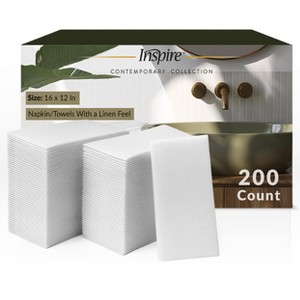 Inspire Linen Feel Disposable Napkins | Elegant Guest Hand Towels For Fine Dining, Bathroom, Washing Station, | 200 Count - 1 of 4