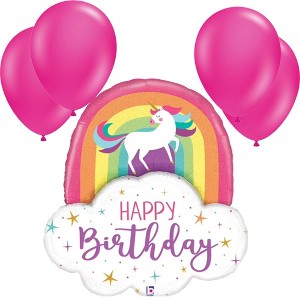LoonBalloon 35 Inch Rainbow Unicorn Birthday Balloon with 4 latex balloons - Holographic & Magical - 1 of 3