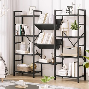 Triple Wide 4 Tier Book Shelf, Tall Bookshelf with Open Display Shelves, Industrial Large Bookshelves and Bookcases - 1 of 4