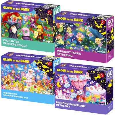 QUOKKA 60 Piece Puzzles Set for Kids Ages 4 5 6 – 4 Set Glow-in-The-Dark Puzzles for Kids