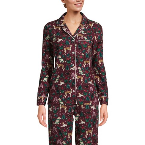 Lands End Women s Long Sleeve Print Flannel Pajama Top Small Rich Burgundy Holiday Hounds Target