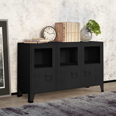 VidaXL Industrial Sideboard Black 41.3"x13.8"x24.4" Metal and Glass