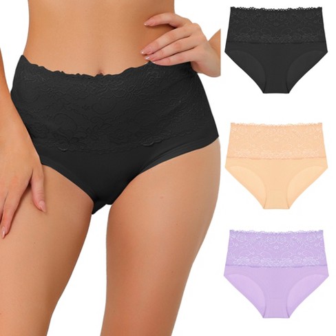 Agnes Orinda Women's Underwear Stretch Packs Lace High Rise Comfort Briefs  Purple, Black, Nude Medium : Target