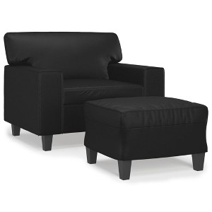 vidaXL Sofa Chair and Footstool Combo - Black Faux Leather Lounger with Sturdy Metal Frame and Plywood Fabrication - Modern Design Furniture for Home - 1 of 4