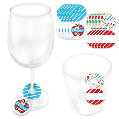 Big Dot of Happiness Thank You Teachers - Teacher Appreciation Paper Beverage Markers for Glasses - Drink Tags - Set of 24
