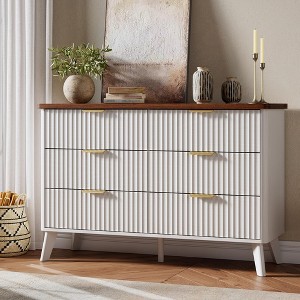 Fluted Dresser for Bedroom with 6 Deep Drawers, 47.2 in Wide Modern Chest of Drawers, Wooden Dresser TV Stand, Curved Profile Design, for Living Room - 1 of 4